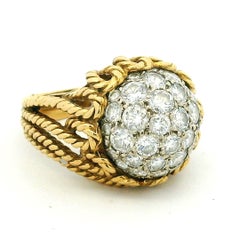 Italian 18K Gold Pavé Diamond Dome Ring by PLAT, Circa 1960