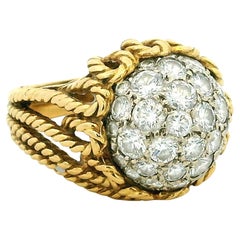 Italian 18K Gold Pavé Diamond Dome Ring by PLAT, Circa 1960
