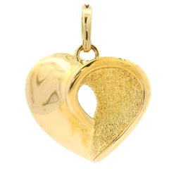 Italian 18k Gold Puffed Textured 
Polished Heart Pendant w/ Enhancer Open Bail