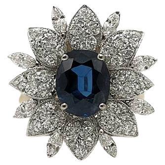 Bague italienne en or 18K avec saphir et diamant (2002) en vente