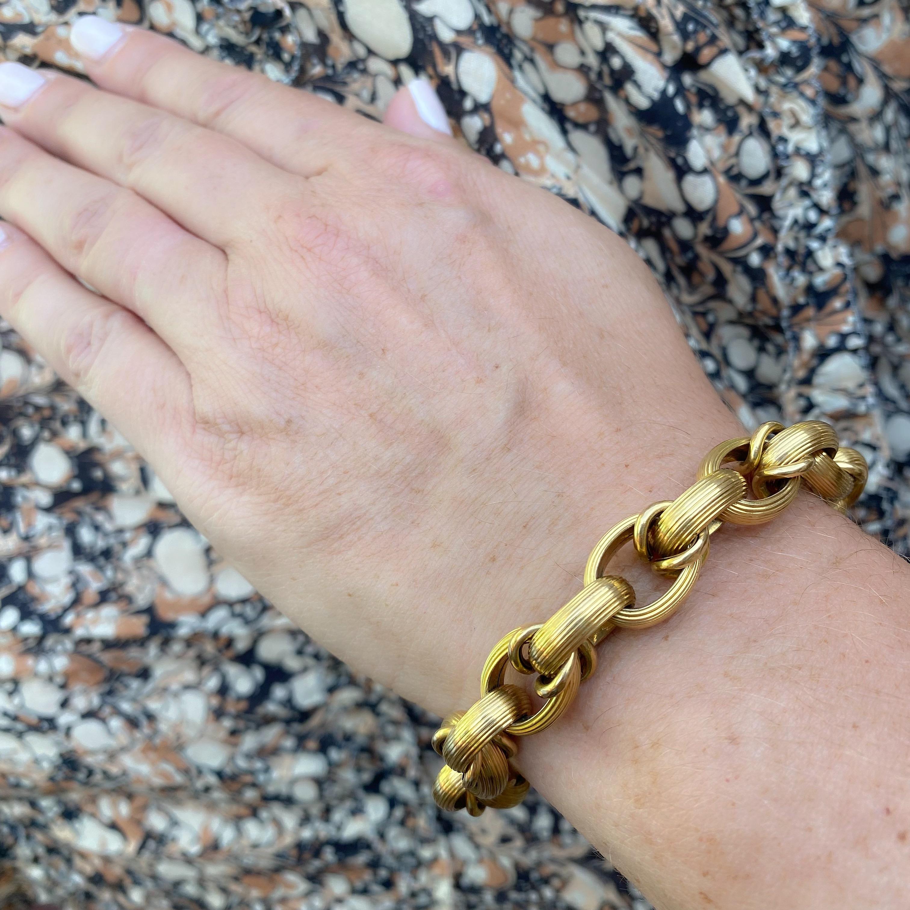 Women's Italian 18k Gold Textured Link Bracelet