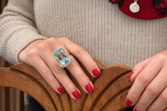 Italian 18K Gold Topaz & Diamond Cocktail Ring, 45.00 ct Topaz, c.1995