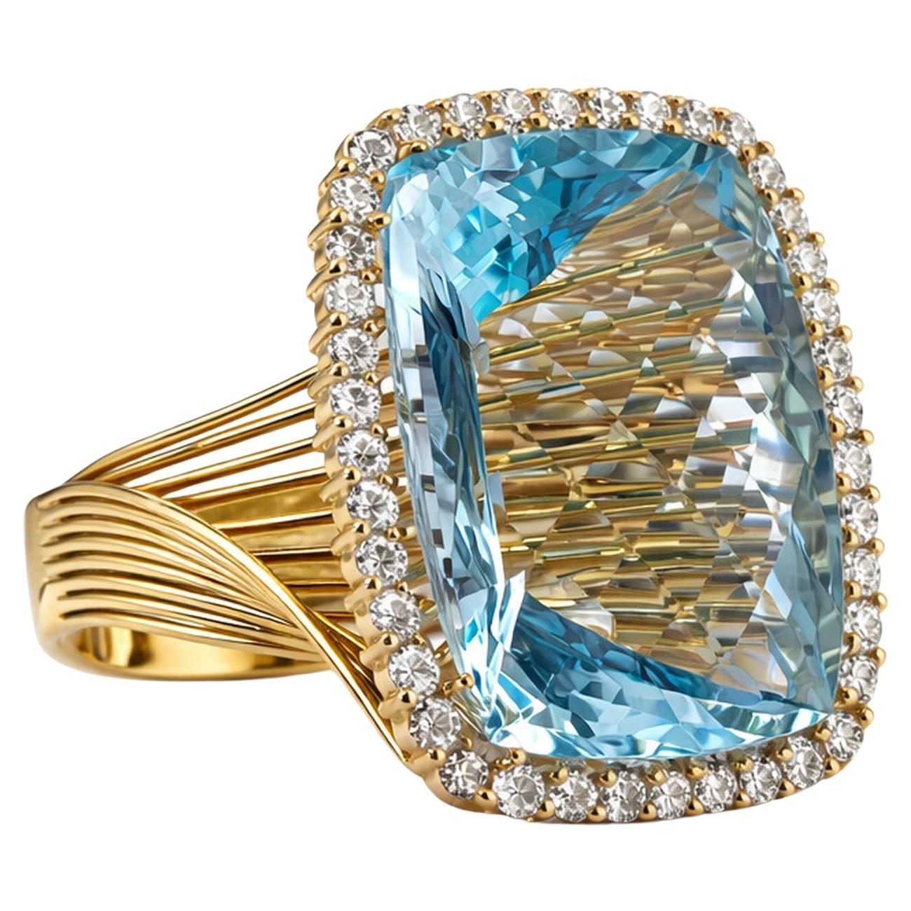 Bague cocktail italienne en or 18K avec topaze et diamant, 45,00 ct Topaze, c.1995 en vente