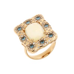 Bague italienne en or rose 18 carats avec topaze bleue, opale et diamants, pour elle