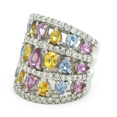 Italian 18K Multi-Color Sapphire and Diamond Cocktail Ring