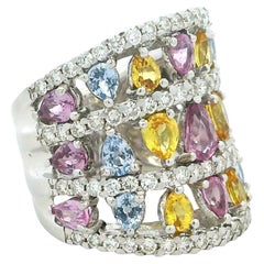 Bague de cocktail italienne en saphir multicolore et diamant 18K
