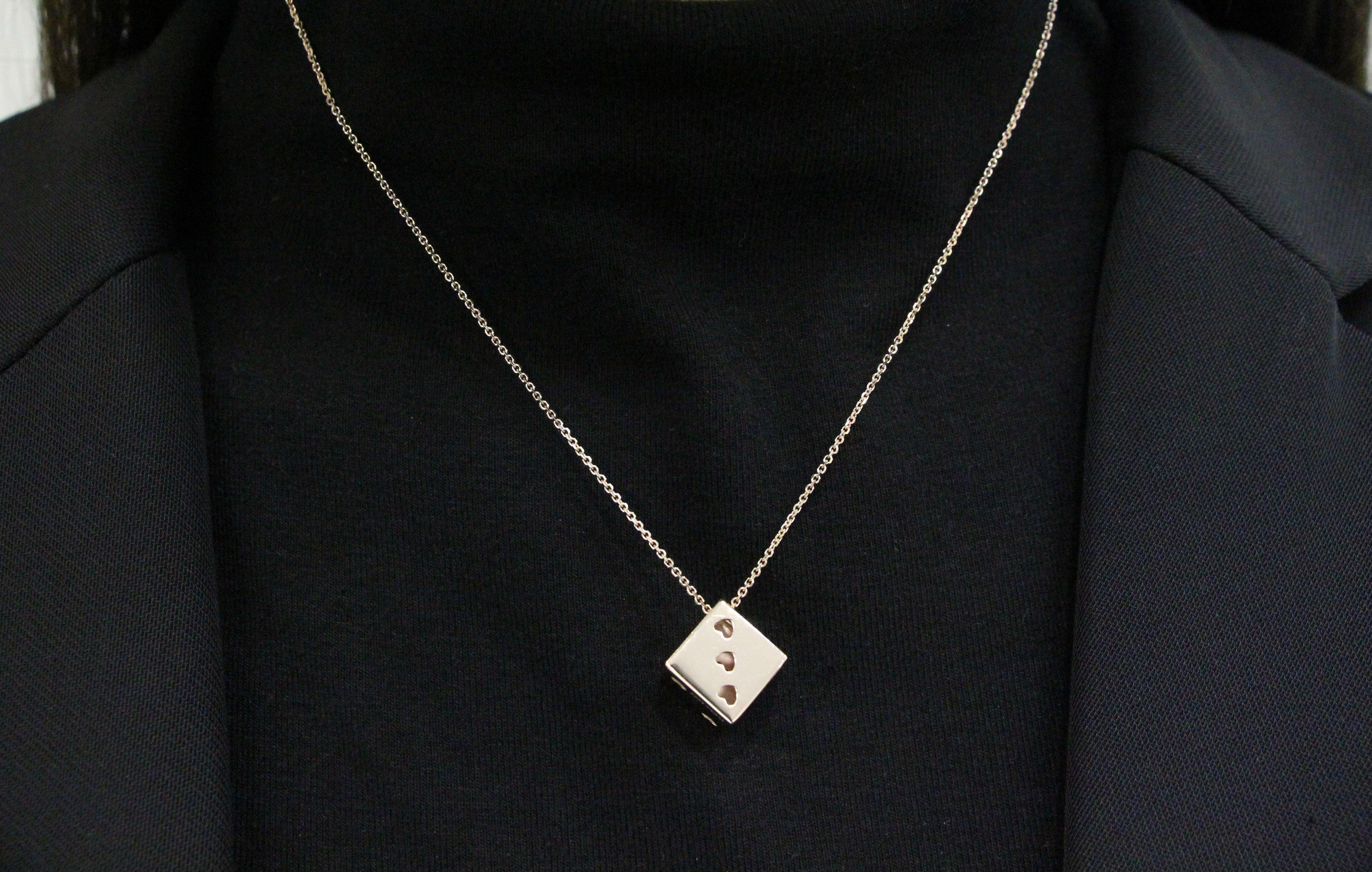 Contemporary Italian 18K Rose Gold Dice Cube Pendant Necklace For Sale