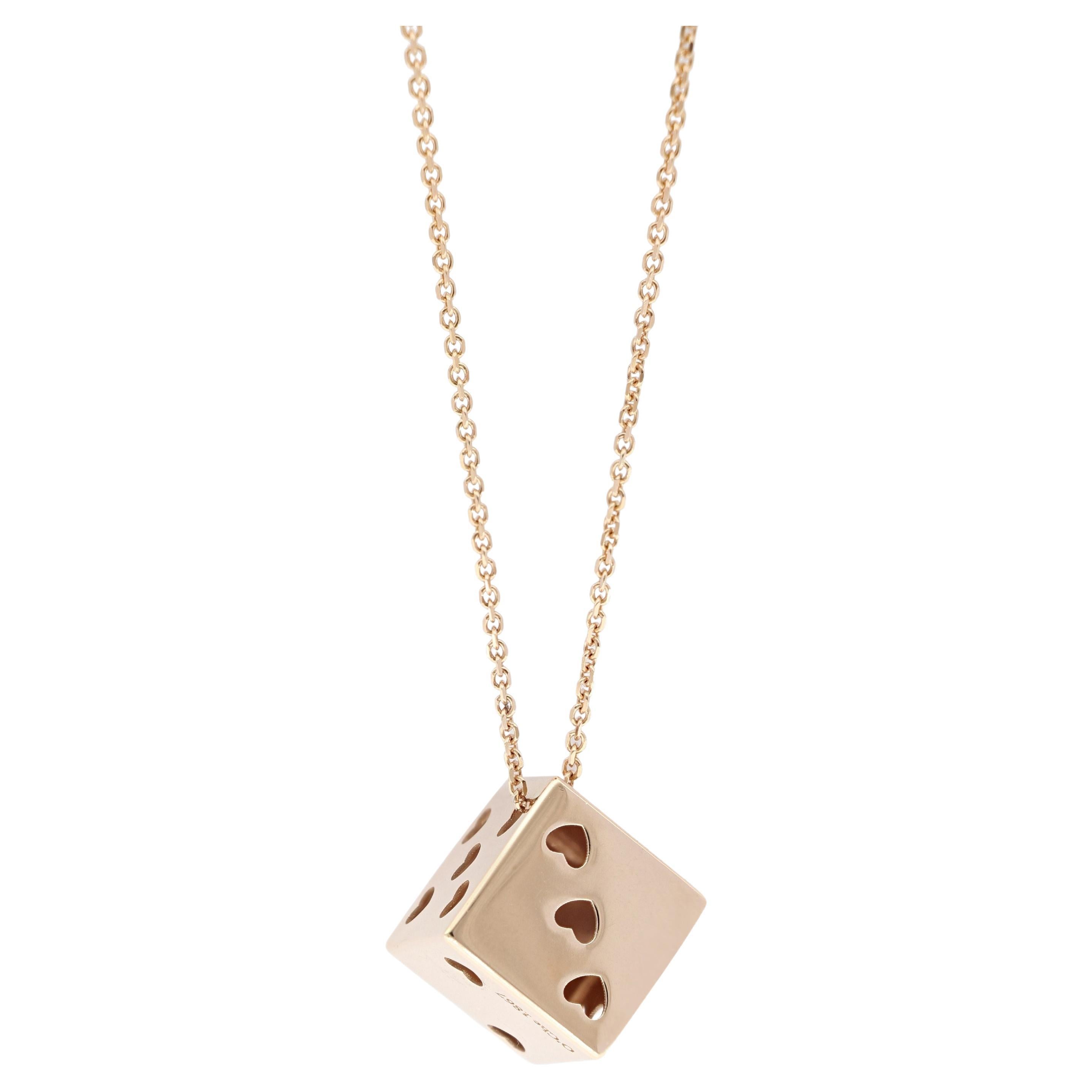 Italian 18K Rose Gold Dice Cube Pendant Necklace For Sale