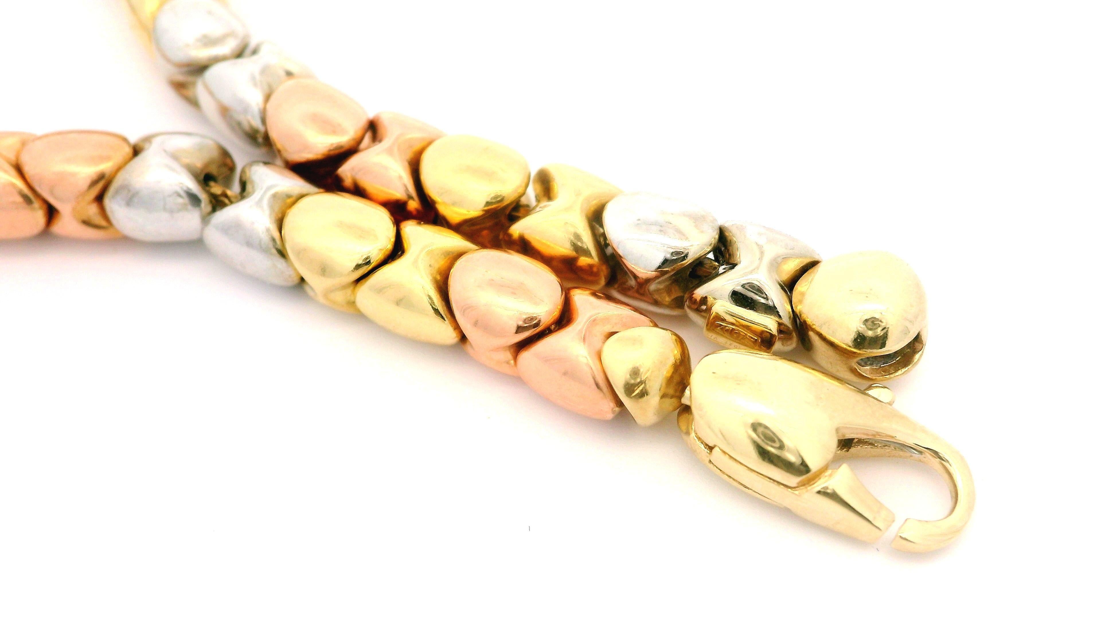 Italian 18k Solid Well Made Tri Color Gold 6mm Sliding Bead Link Chain Bracelet For Sale 8