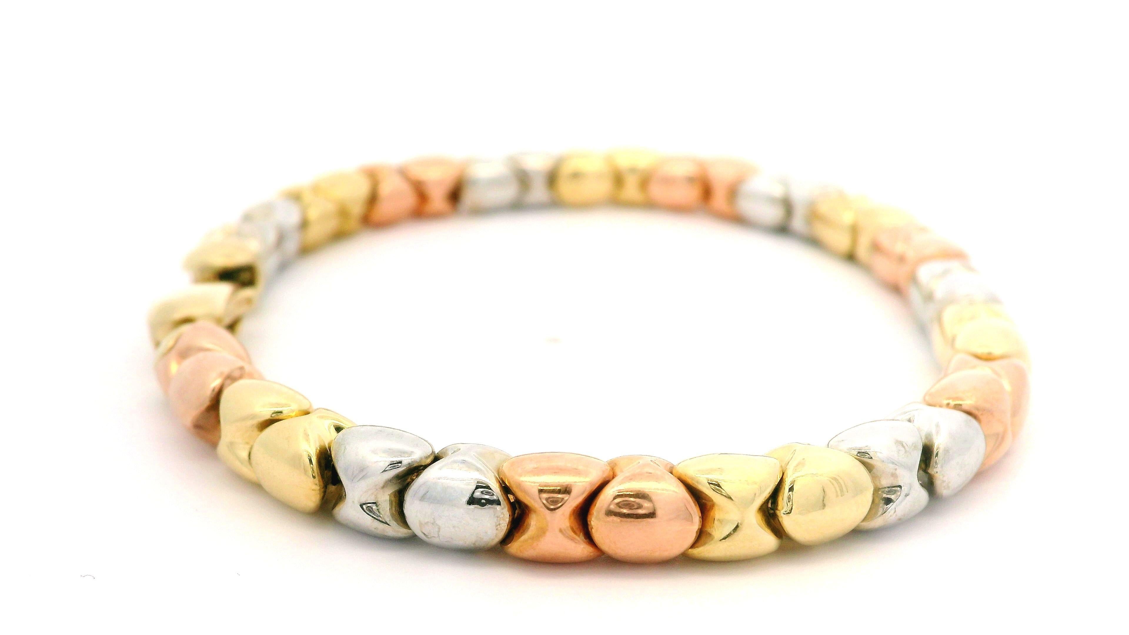 Italian 18k Solid Well Made Tri Color Gold 6mm Sliding Bead Link Chain Bracelet For Sale 4