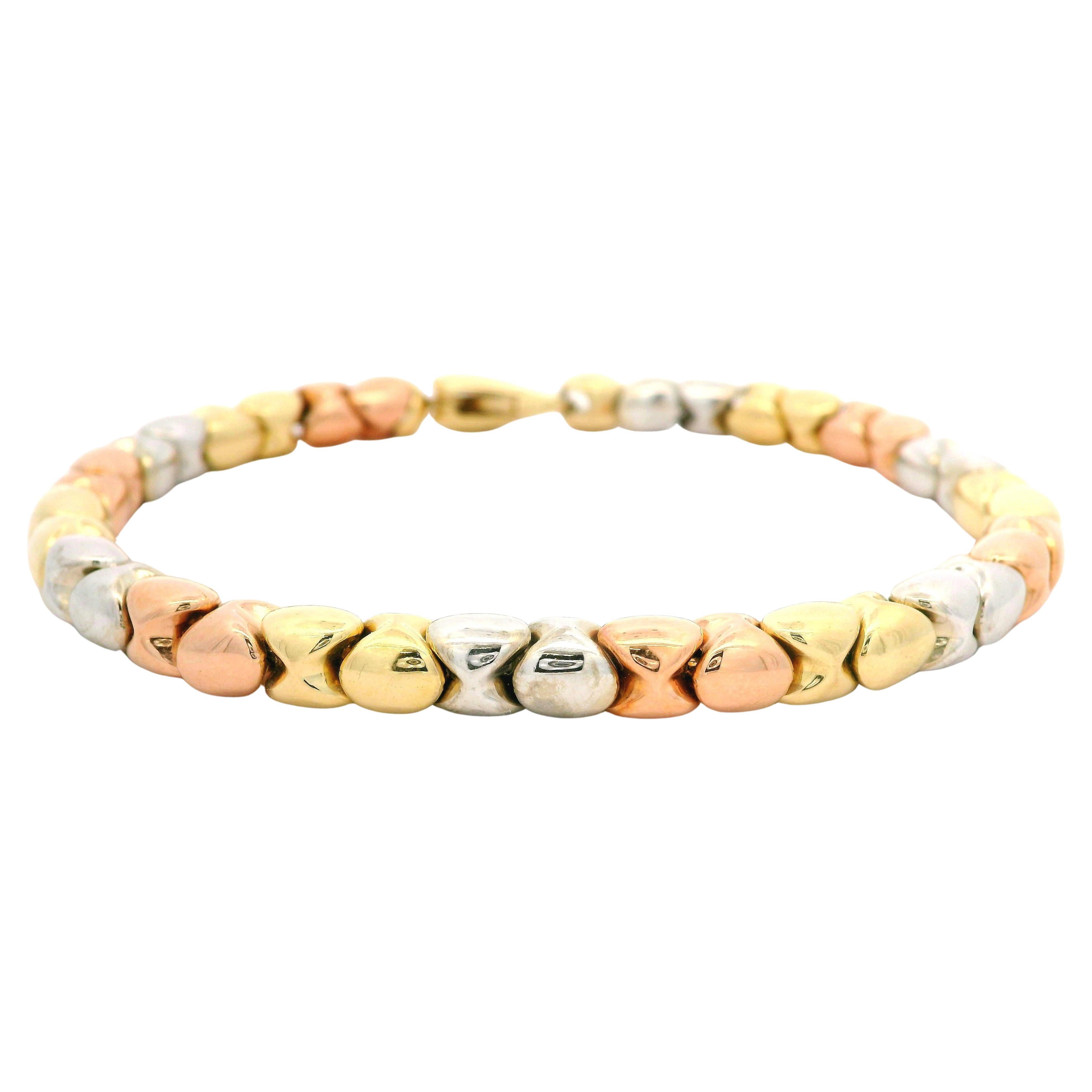 Italian 18k Solid Well Made Tri Color Gold 6mm Sliding Bead Link Chain Bracelet For Sale