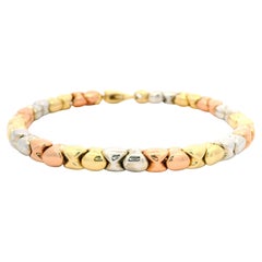 Bracelet à maillons en or massif 18 carats, tricolore et bien fait, de 6 mm de diamètre
