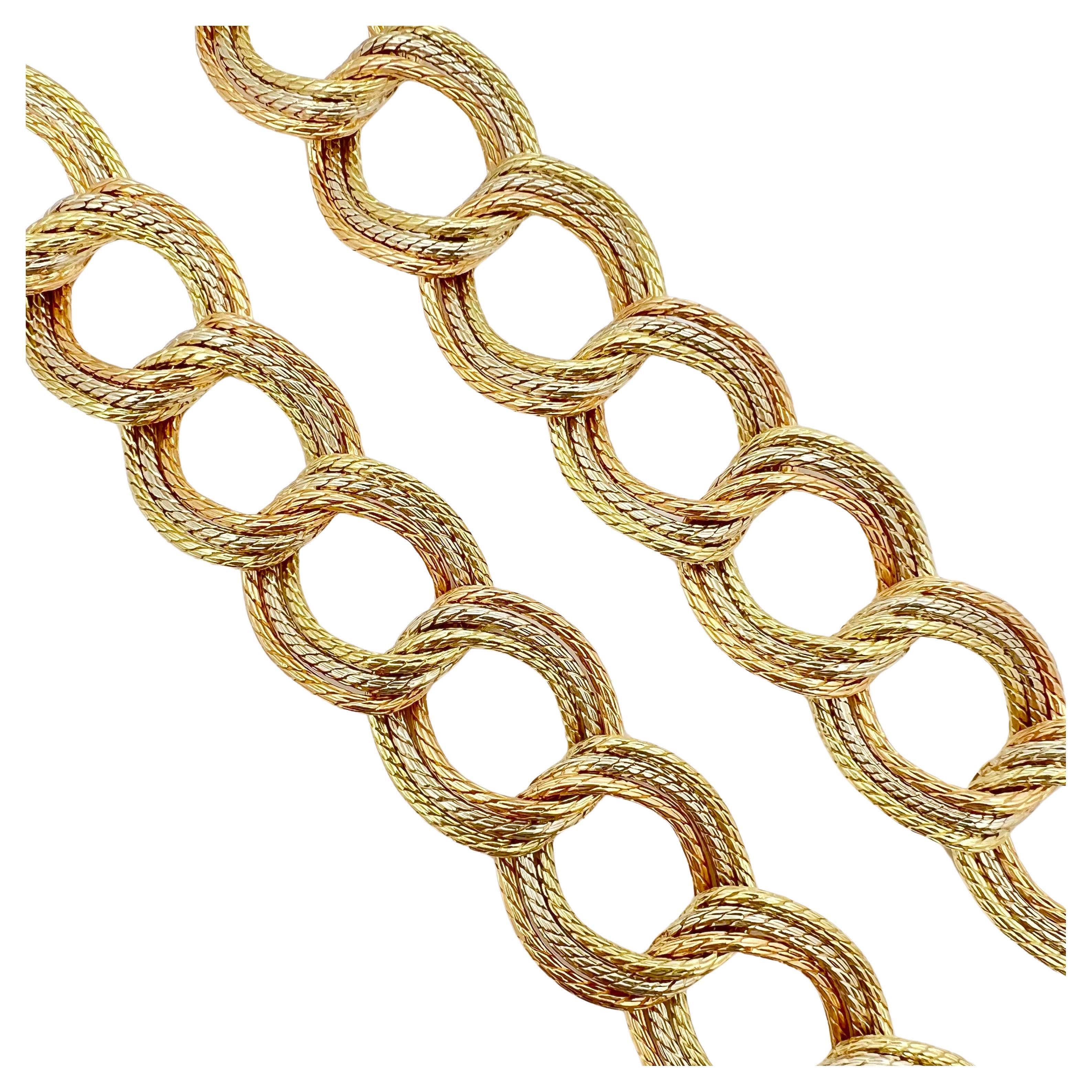 Modern Italian 18k Tricolored Gold Oval Link Necklace