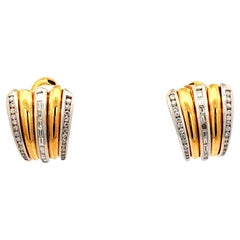 Italian 18K Two Tone Diamond Earrings — Channel-Set Baguette and Rounds
