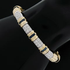 Bracciale flessibile in oro bicolore italiano 18k con diamanti e zaffiri da 1,40 carati