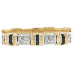 Italian 18k Two Tone Gold 1.40ctw Diamond & Sapphire Flexible Cuff Bracelet
