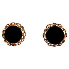 Orecchini italiani in oro bicolore 18 carati e onice, anni '70