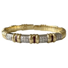Italian 18k Two-Tone Gold Pavé Diamond and Ruby Bangle Bracelet