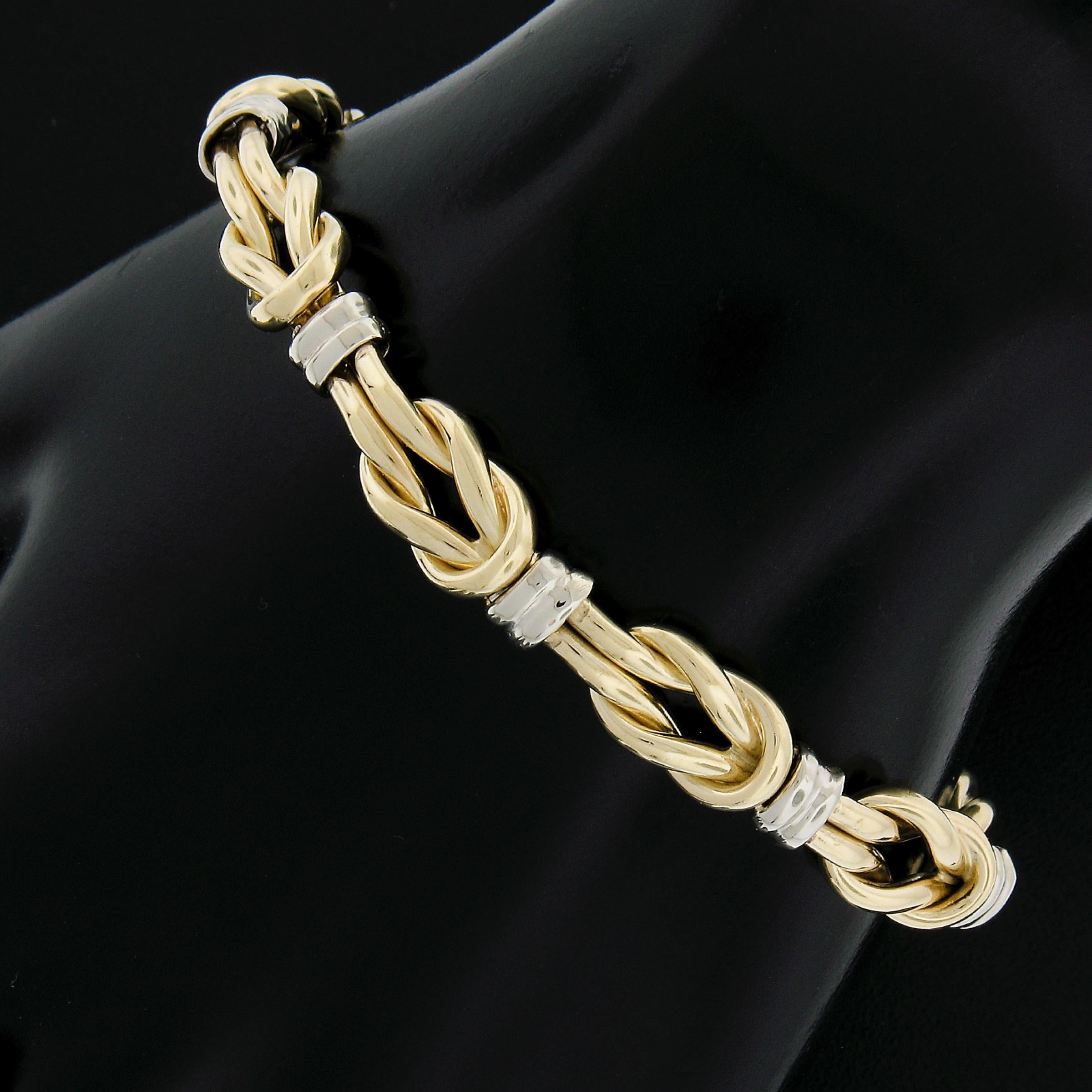 Italienische 18K zwei Tone Gold poliert Finish geflochtene Knoten Link Kette Armband im Zustand „Hervorragend“ in Montclair, NJ