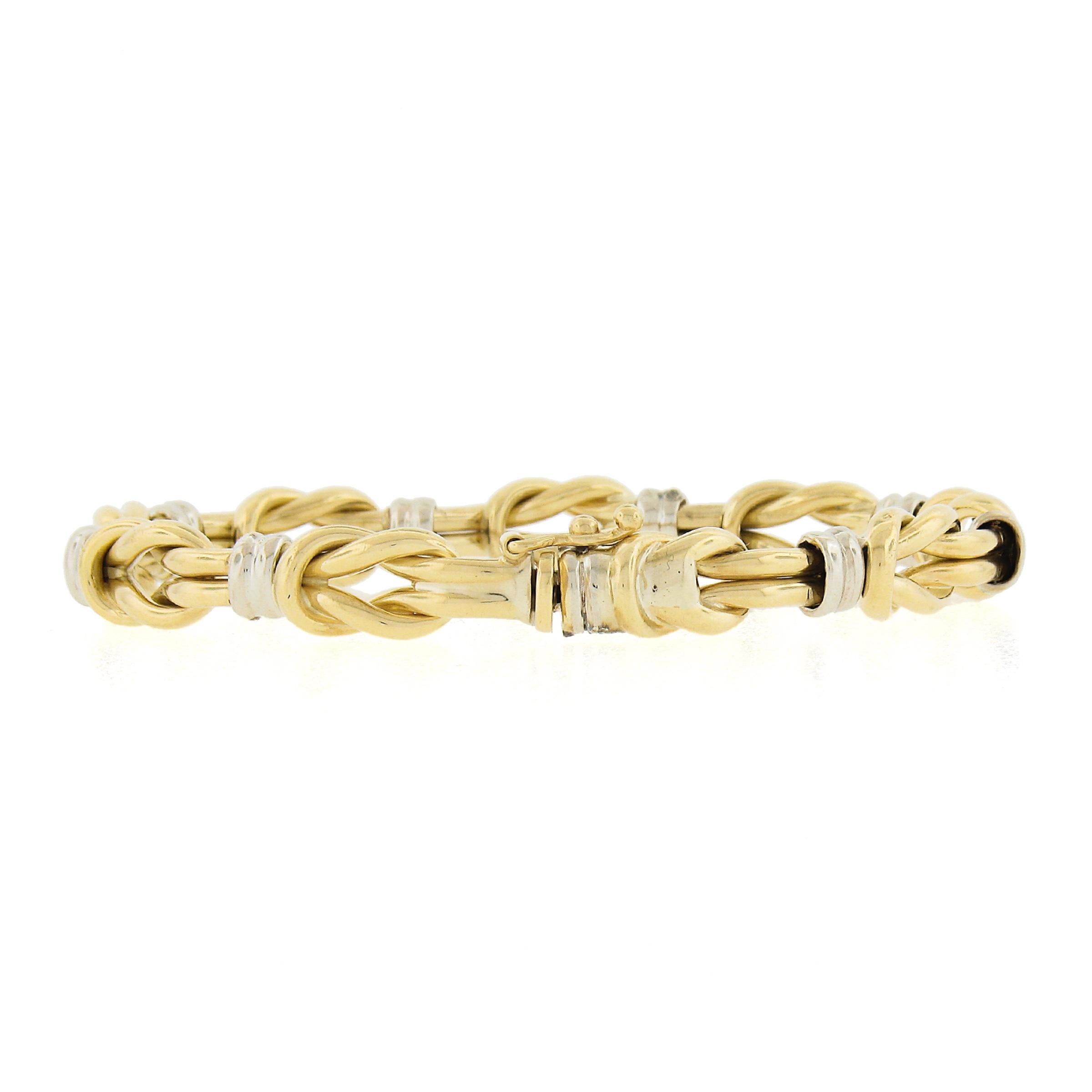 Italienische 18K zwei Tone Gold poliert Finish geflochtene Knoten Link Kette Armband für Damen oder Herren