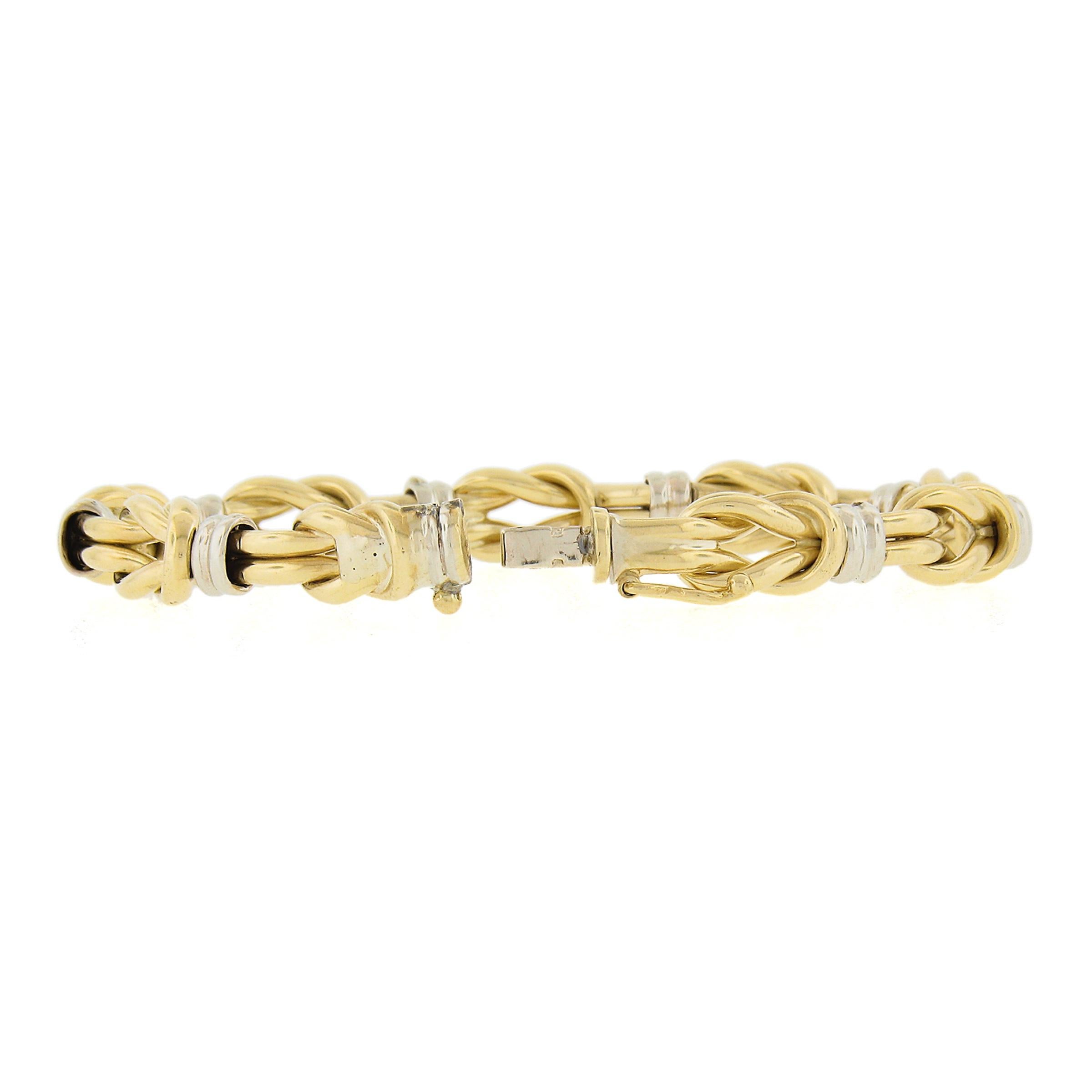 Italienische 18K zwei Tone Gold poliert Finish geflochtene Knoten Link Kette Armband 1