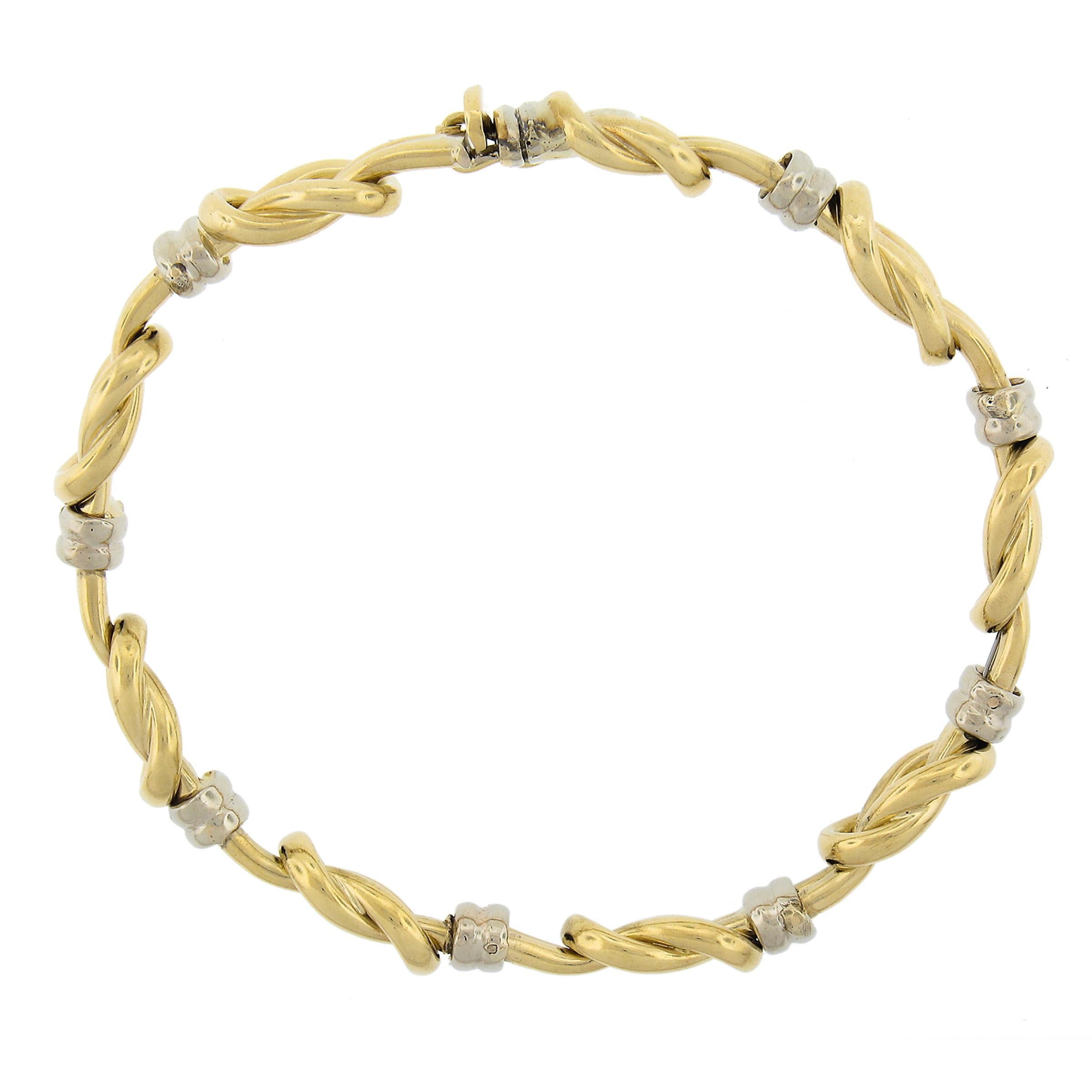 Italienische 18K zwei Tone Gold poliert Finish geflochtene Knoten Link Kette Armband 3
