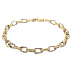 Italian 18k Two Tone Gold Textured Braided Double Open Oval Link Bracelet