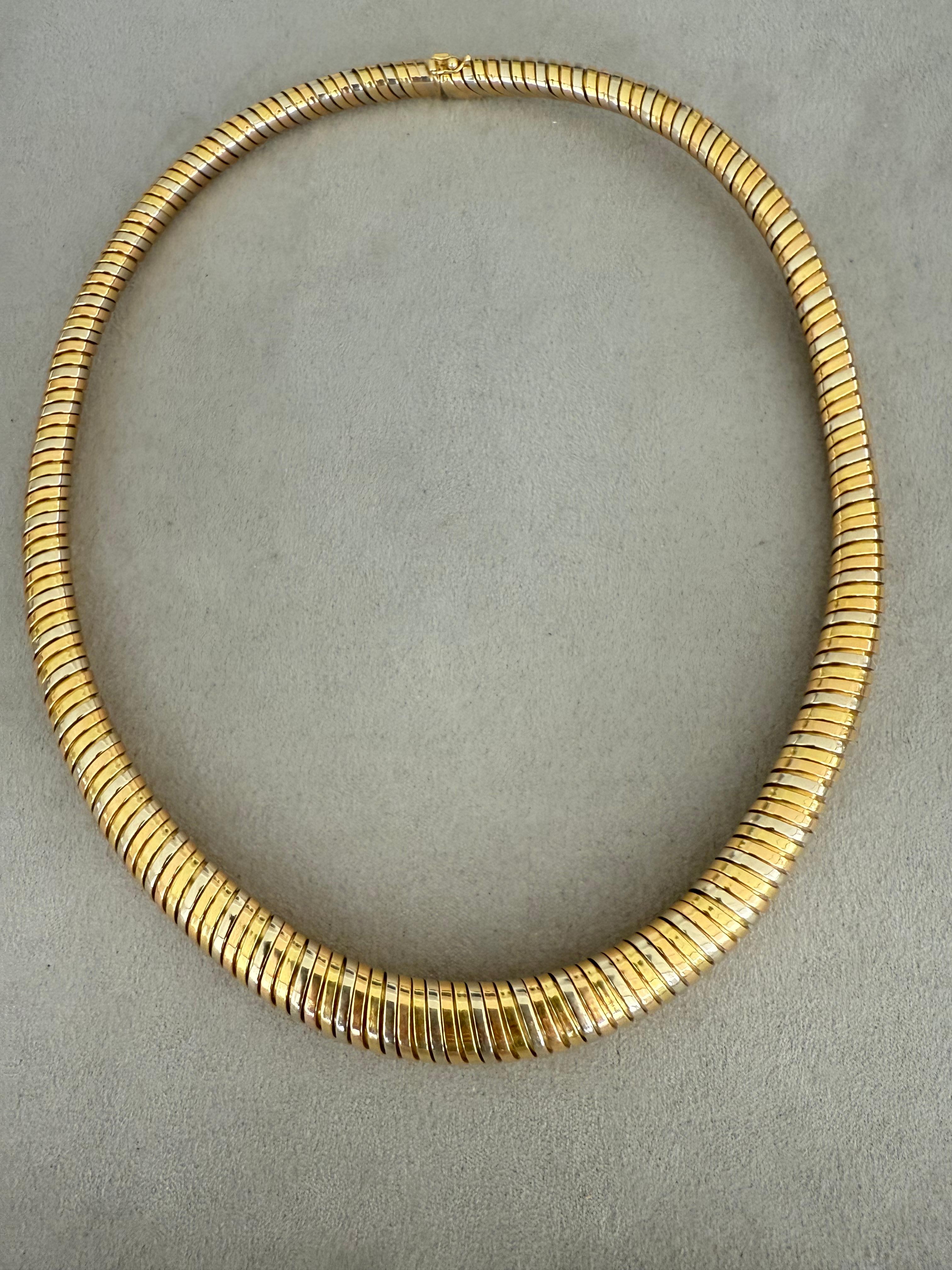 Italienische Halskette aus zweifarbigem 18-karätigem Gold für Tubogas von Masella, 1970er Jahre für Damen oder Herren im Angebot