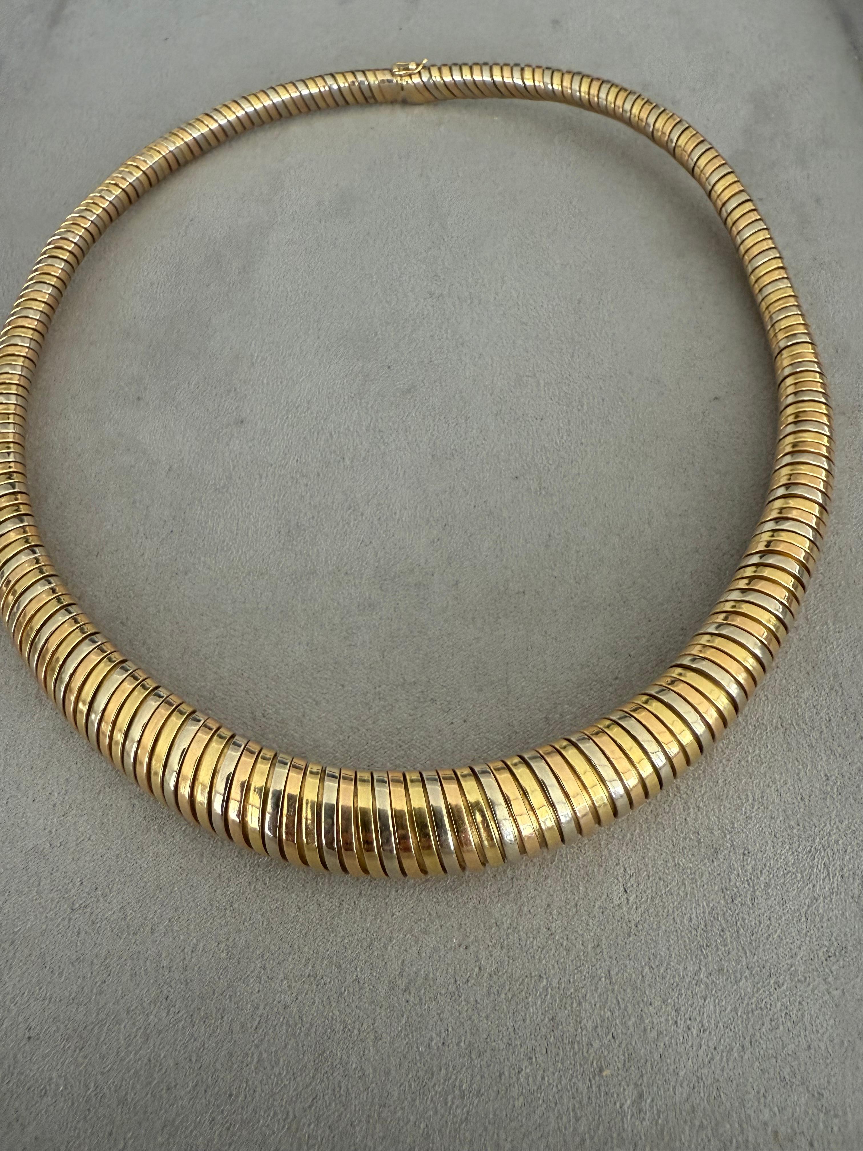 Italienische Halskette aus zweifarbigem 18-karätigem Gold für Tubogas von Masella, 1970er Jahre im Angebot 2