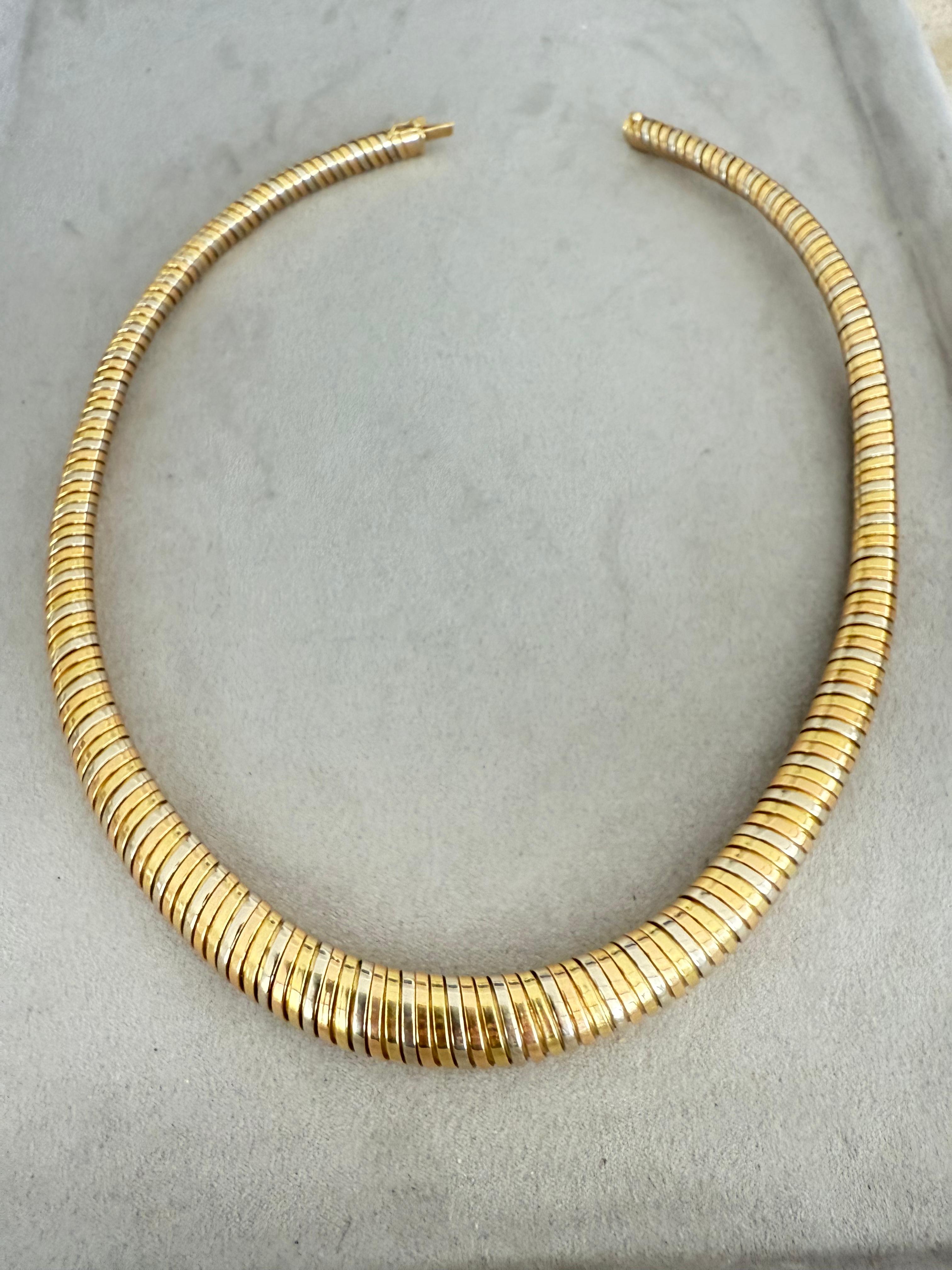 Italienische Halskette aus zweifarbigem 18-karätigem Gold für Tubogas von Masella, 1970er Jahre im Angebot 3