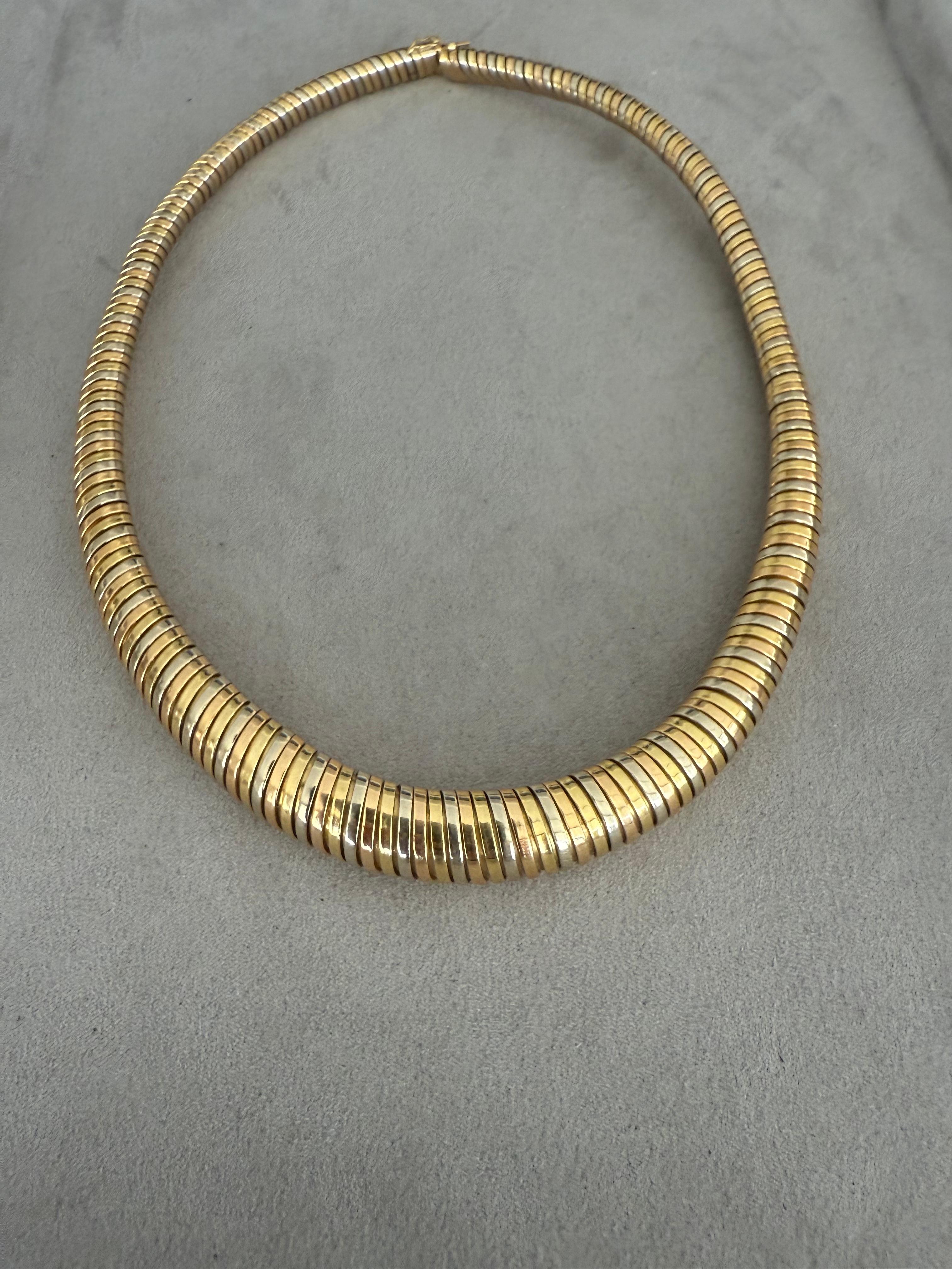 Italienische Halskette aus zweifarbigem 18-karätigem Gold für Tubogas von Masella, 1970er Jahre im Angebot 4