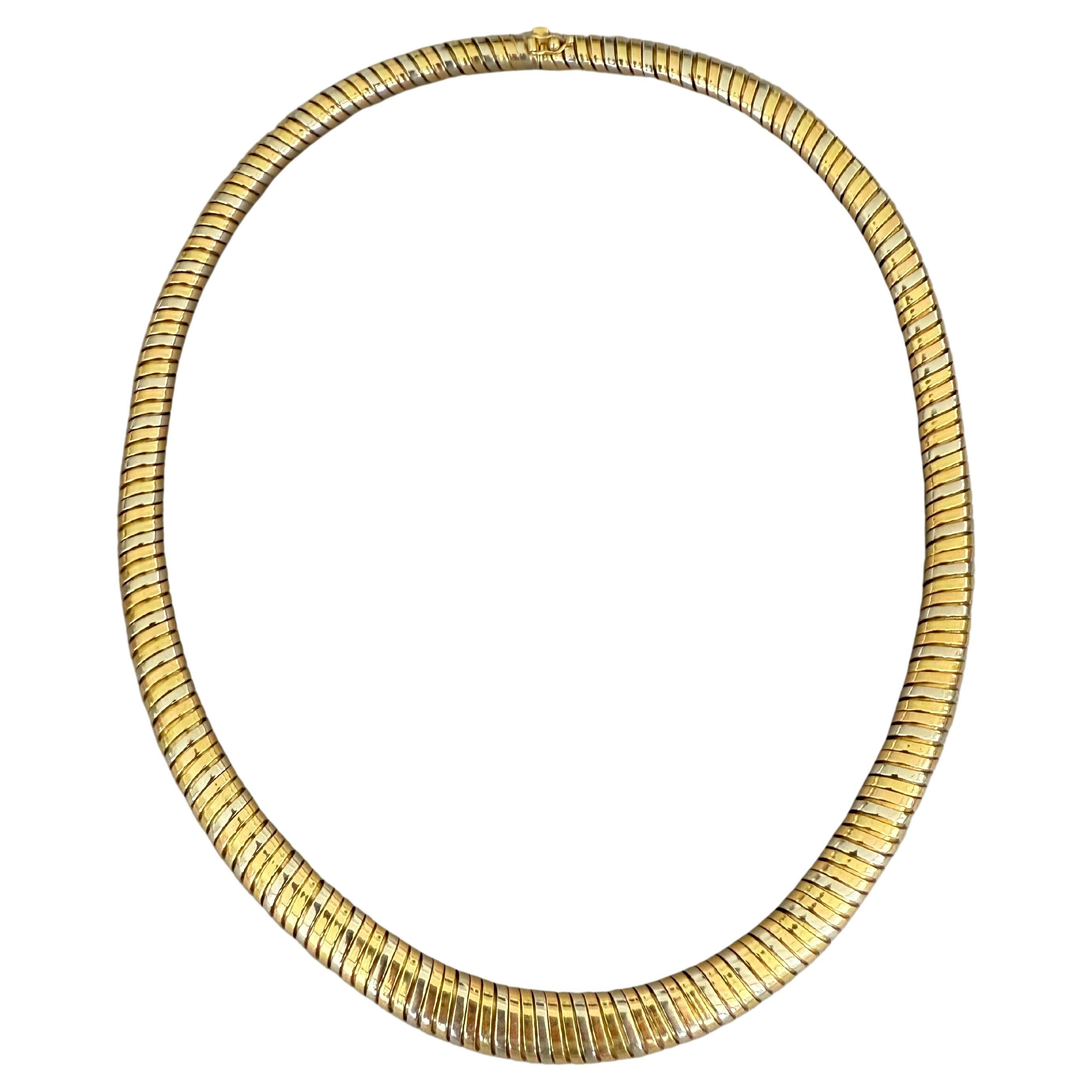 Collar Tubogas italiano de oro bicolor de 18 quilates de Masella, años 70