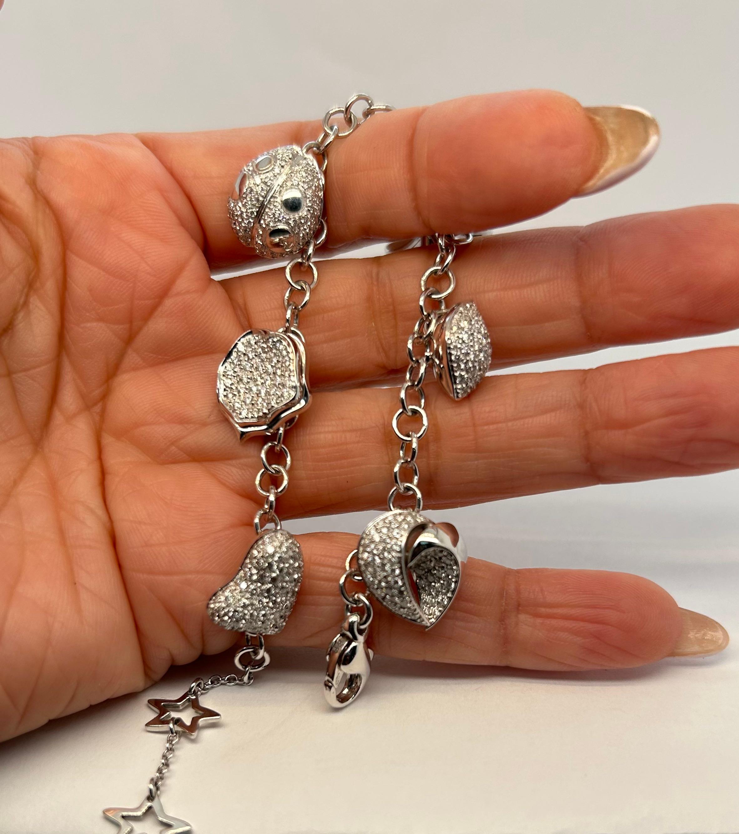 Italian 18k WG Diamond Charm Bracelet In Excellent Condition For Sale In New York, NY
