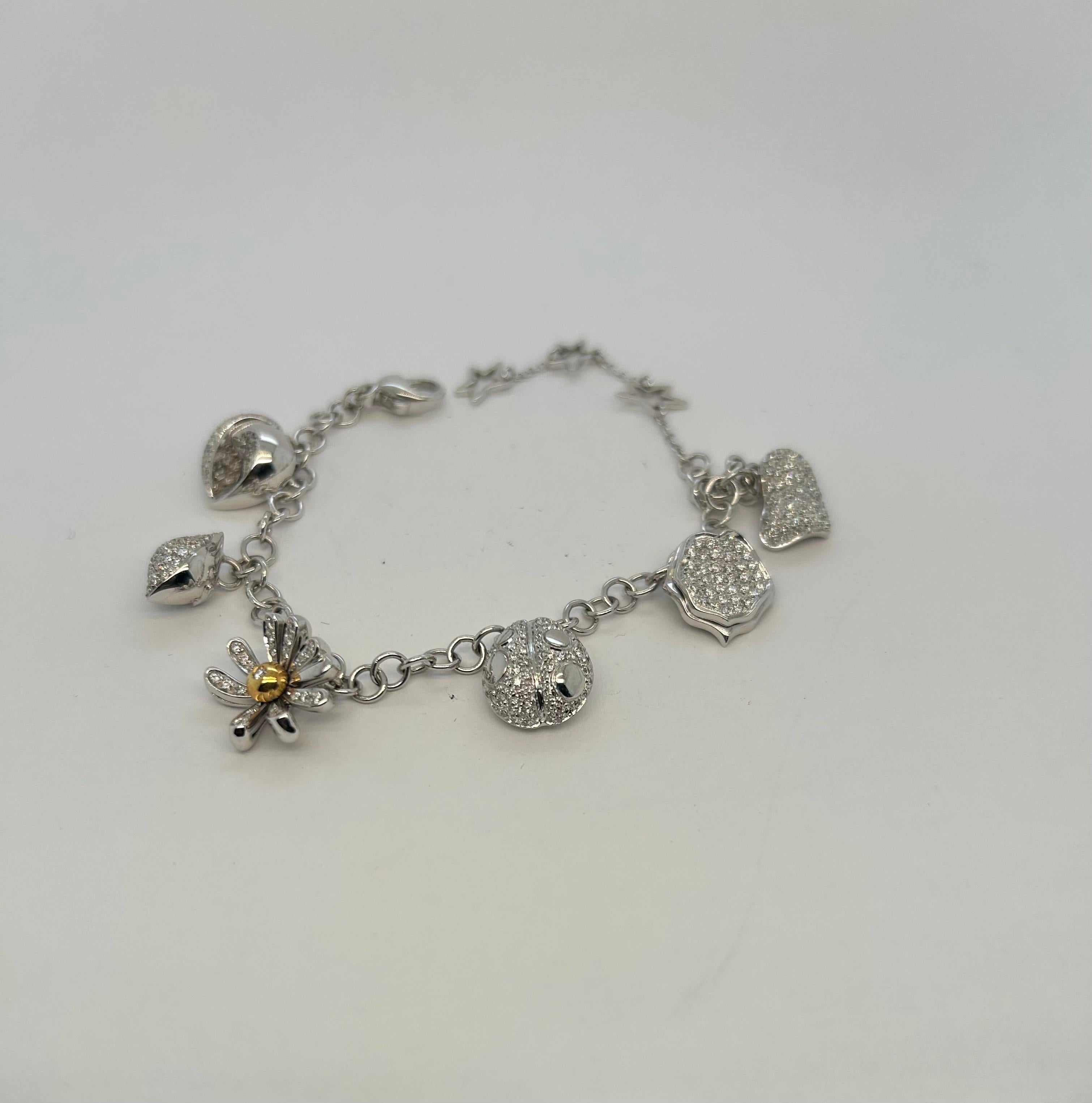 Women's Italian 18k WG Diamond Charm Bracelet For Sale