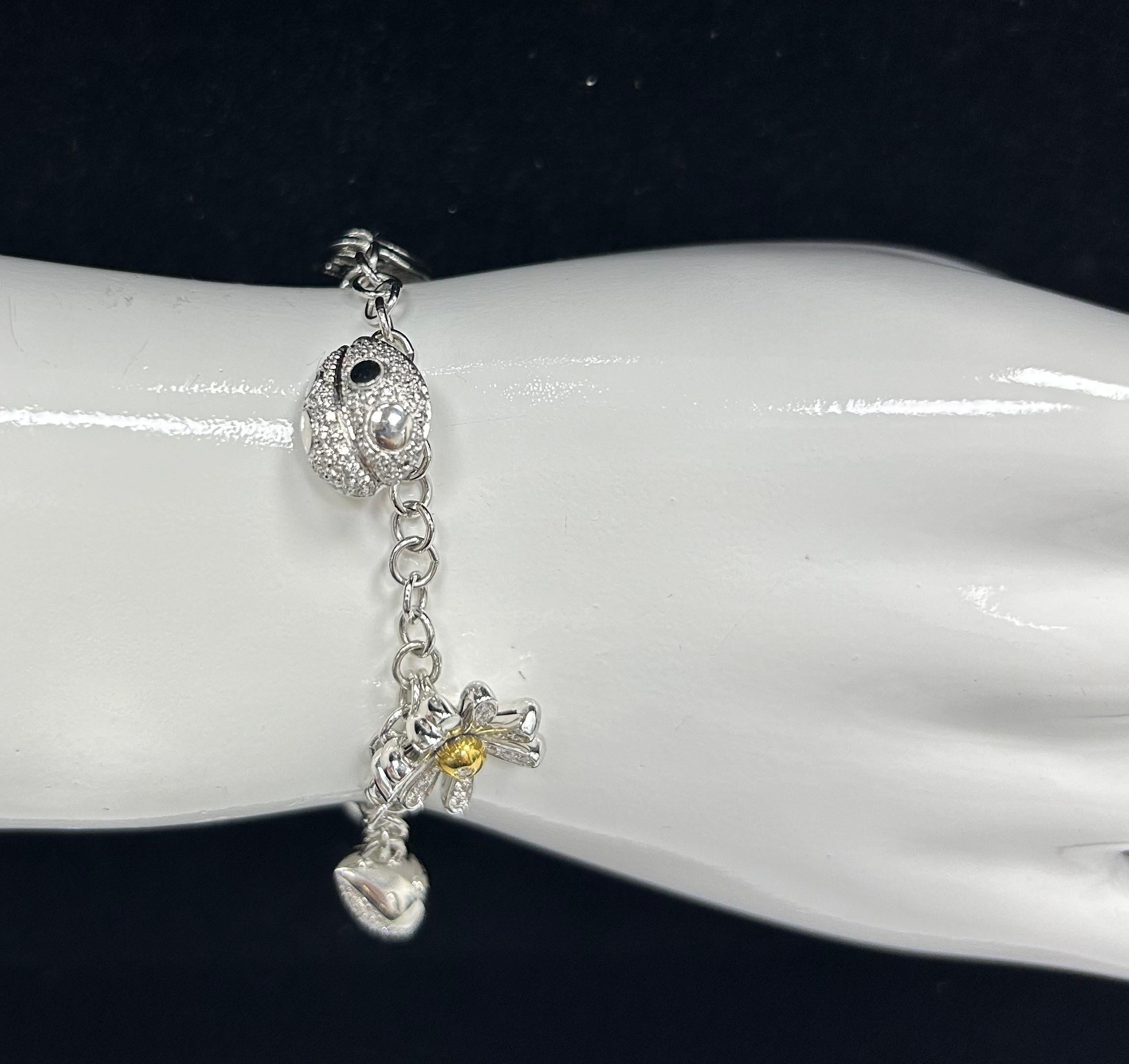 Italian 18k WG Diamond Charm Bracelet For Sale 2