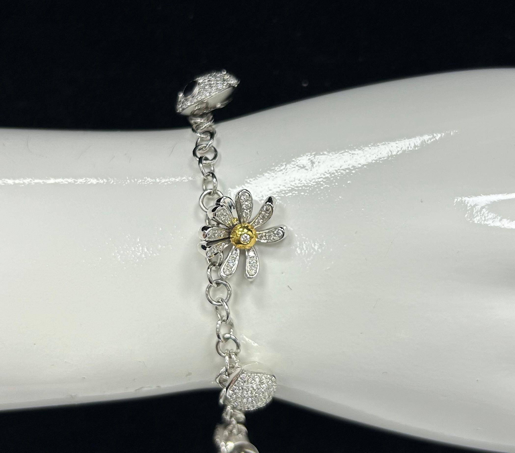 Italian 18k WG Diamond Charm Bracelet For Sale 3