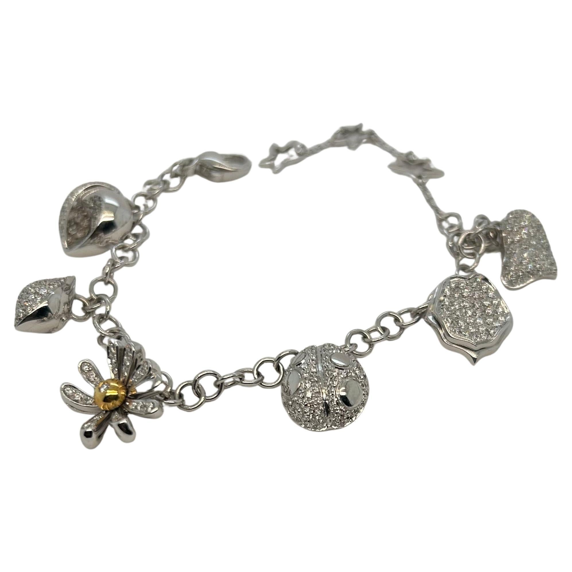 Italian 18k WG Diamond Charm Bracelet