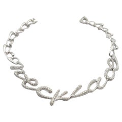 Italian 18k White Gold 10ctw Pave Diamond "Necklace" Collar Open Link Necklace