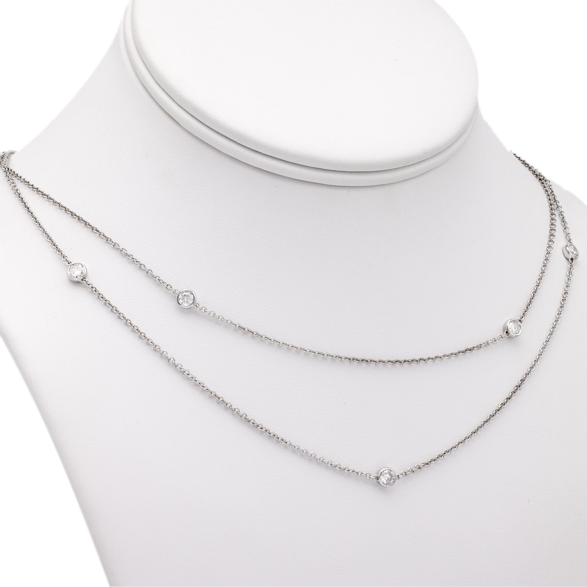 Women's or Men's Italian 18k White Gold Diamond by the Yard Chain Necklace