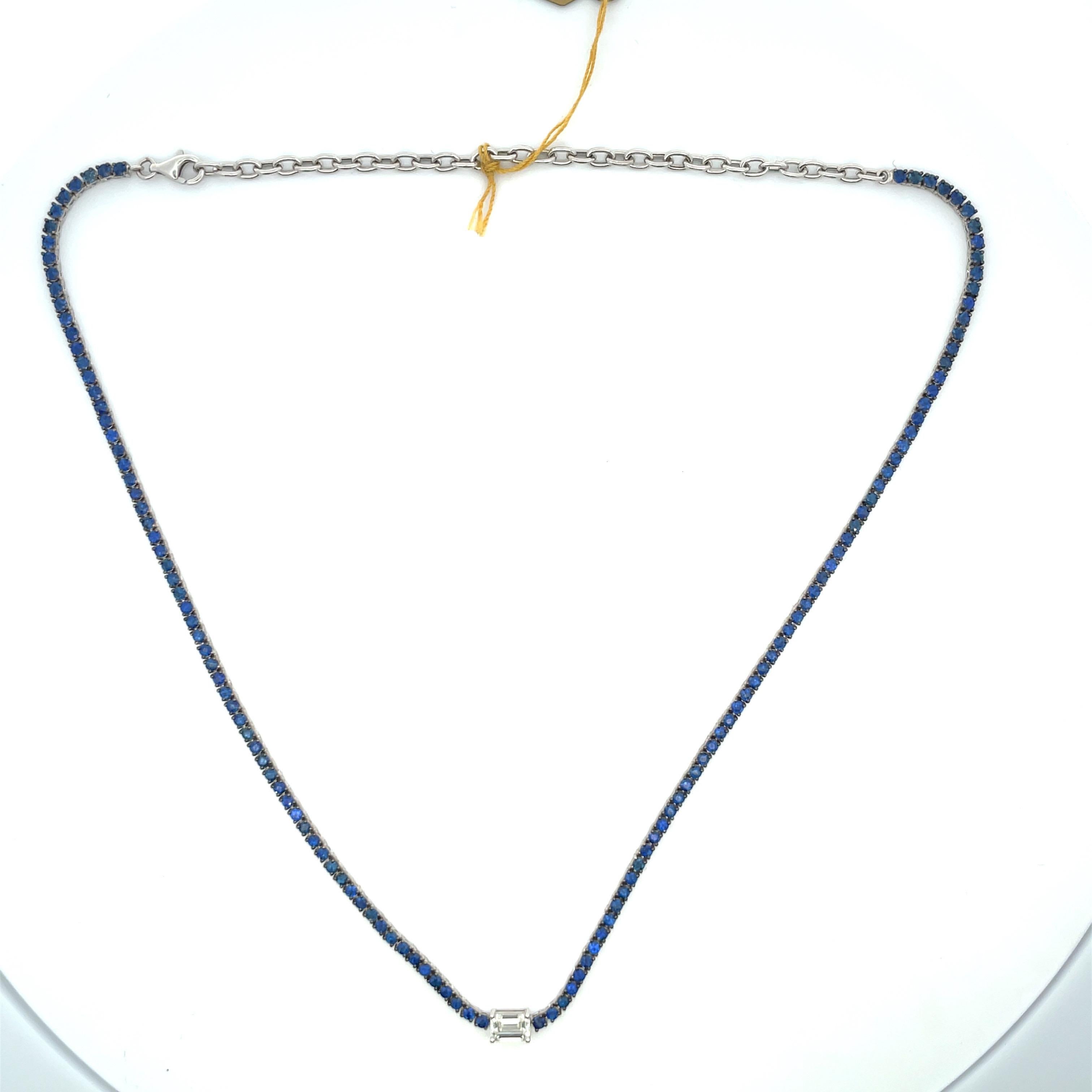 Italian 18k White Gold Emerald Diamond Blue Sapphire Choker Necklace 5.86 Carats 4