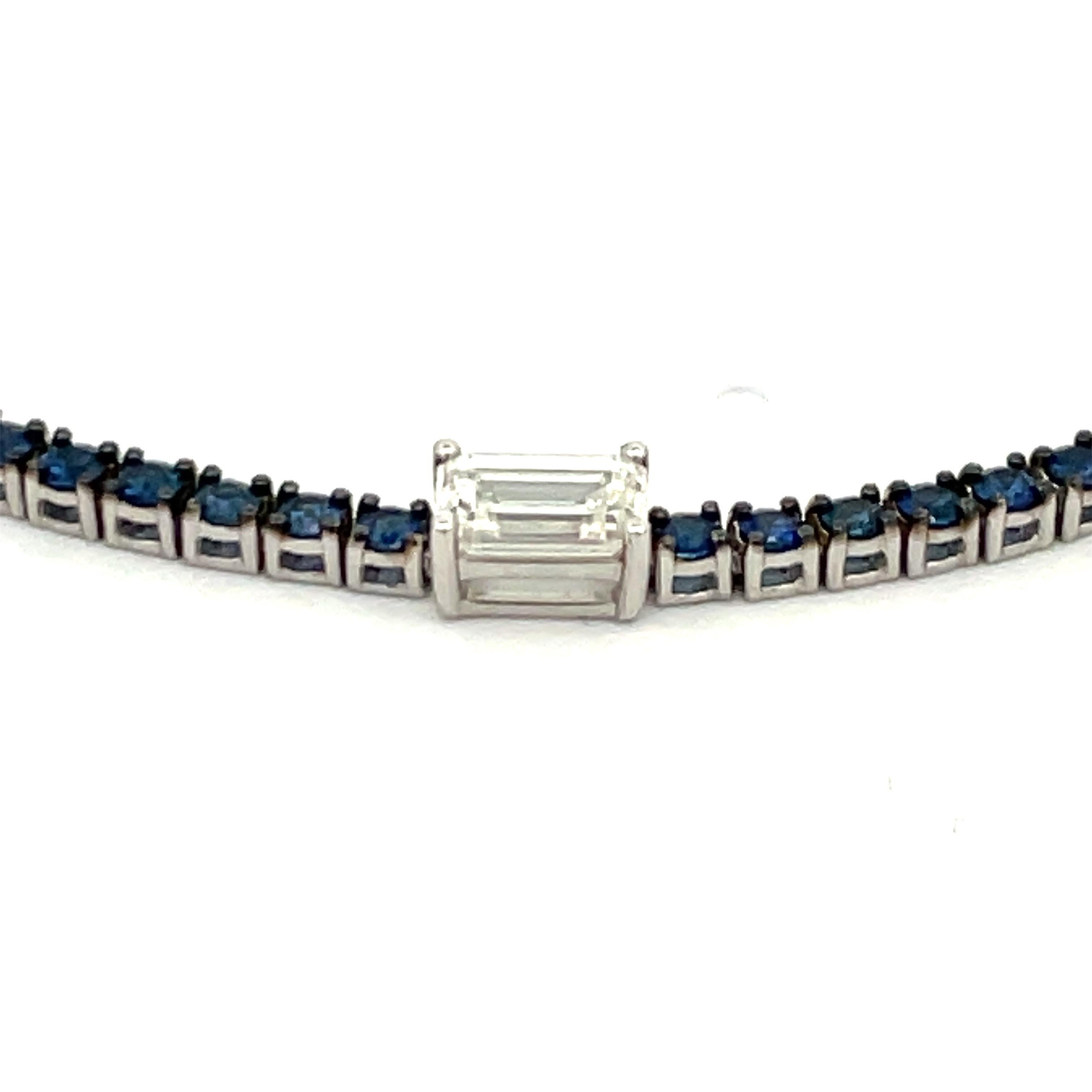 Italian 18k White Gold Emerald Diamond Blue Sapphire Choker Necklace 5.86 Carats In New Condition In New York, NY