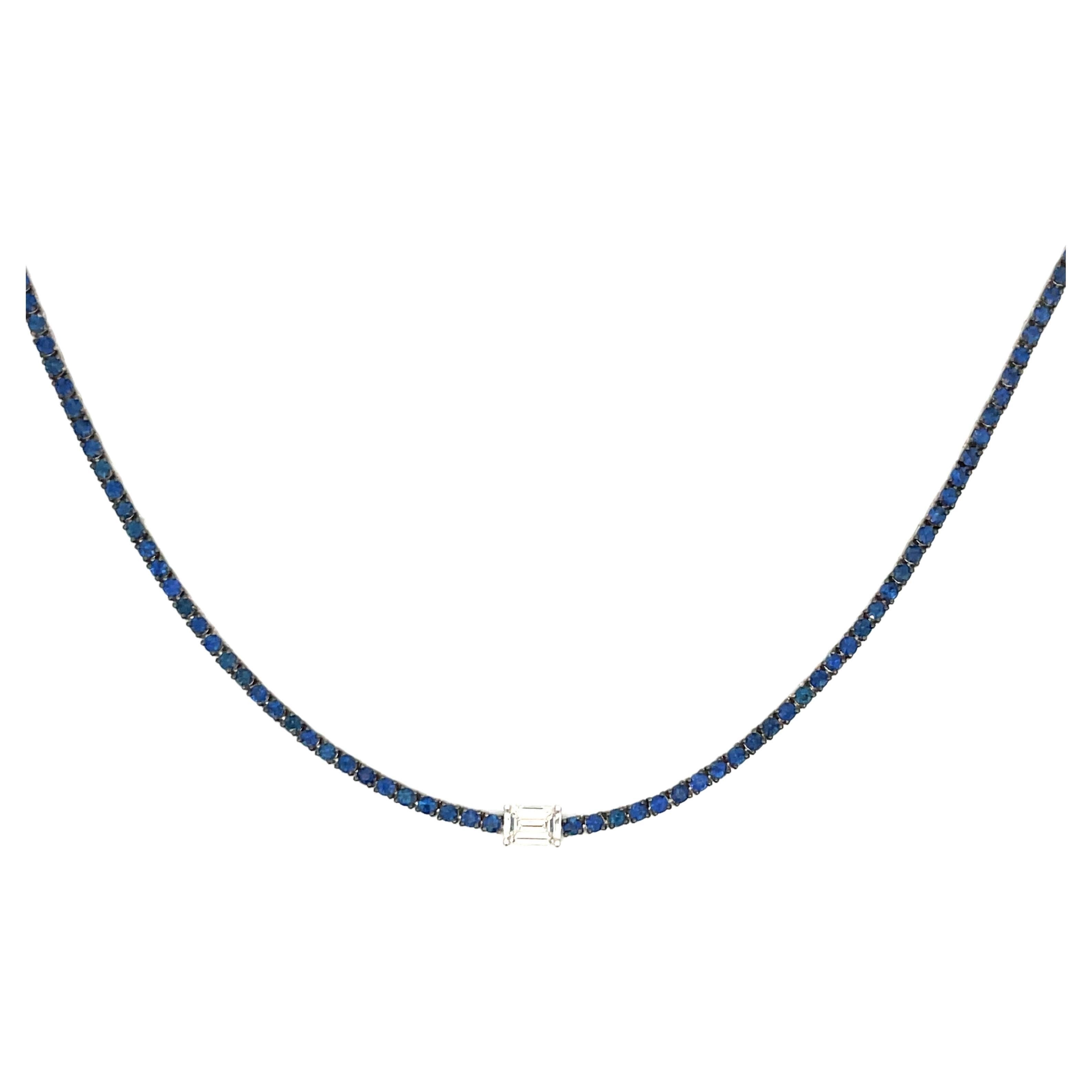 Italian 18k White Gold Emerald Diamond Blue Sapphire Choker Necklace 5.86 Carats