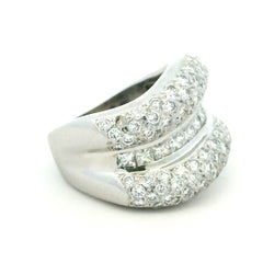 Italian 18K White Gold Invisible-Set Diamond Crossover Ring, 3.74 Carats