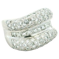 Italian 18K White Gold Invisible-Set Diamond Crossover Ring, 3.74 Carats