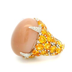 Italian 18K White Gold Moonstone, Yellow Sapphire & Diamond Cocktail ring