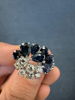 Italian 18K White Gold Pear-Cut Sapphire & Diamond Cluster Ring