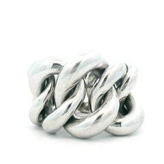 Italian 18K White Gold Sculptural Braided Link Ring, Alessandria Gold District