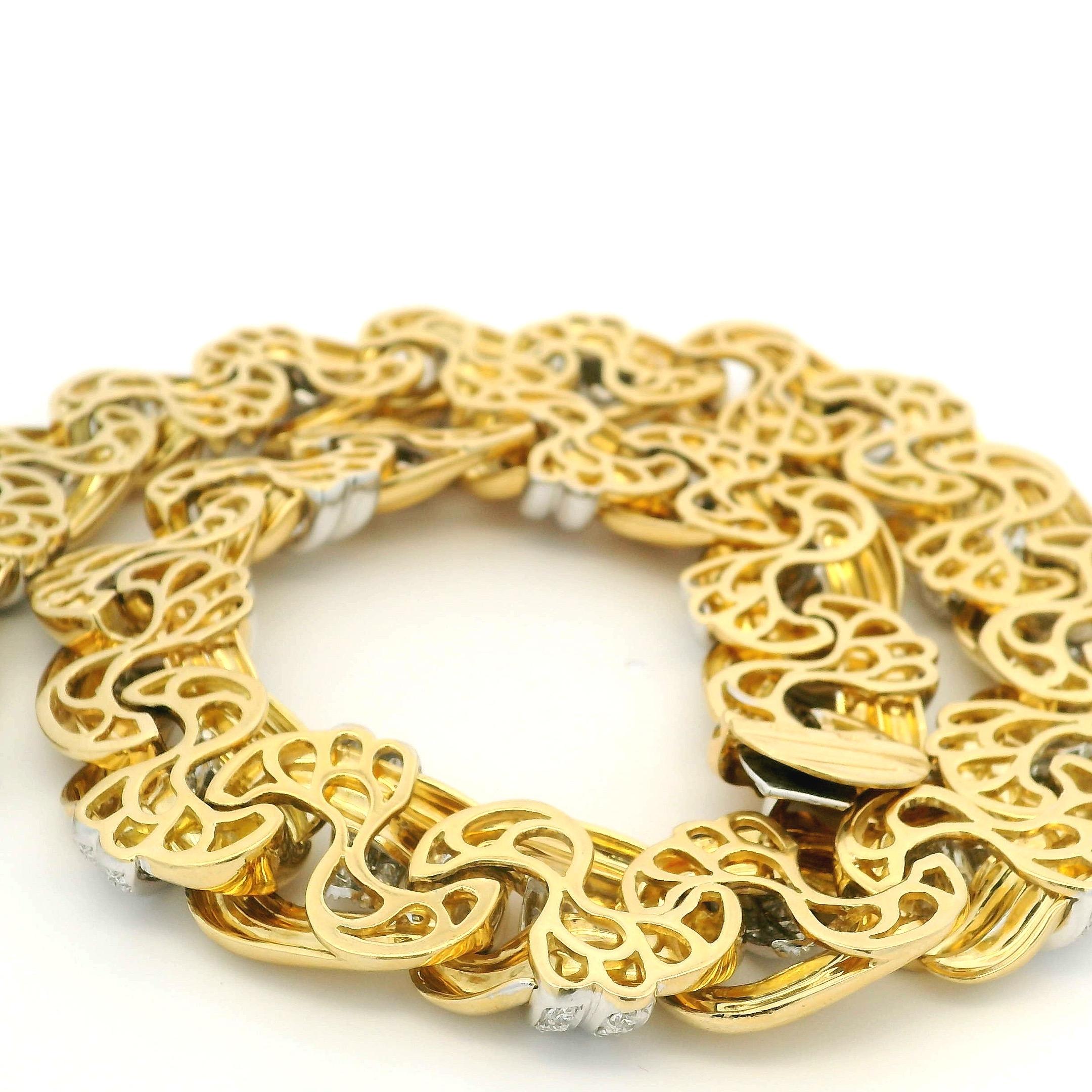 Italienische 18K Gelb- und Weißgold schwere A Link Halskette mit 5,5 Karat Diamant im Angebot 4