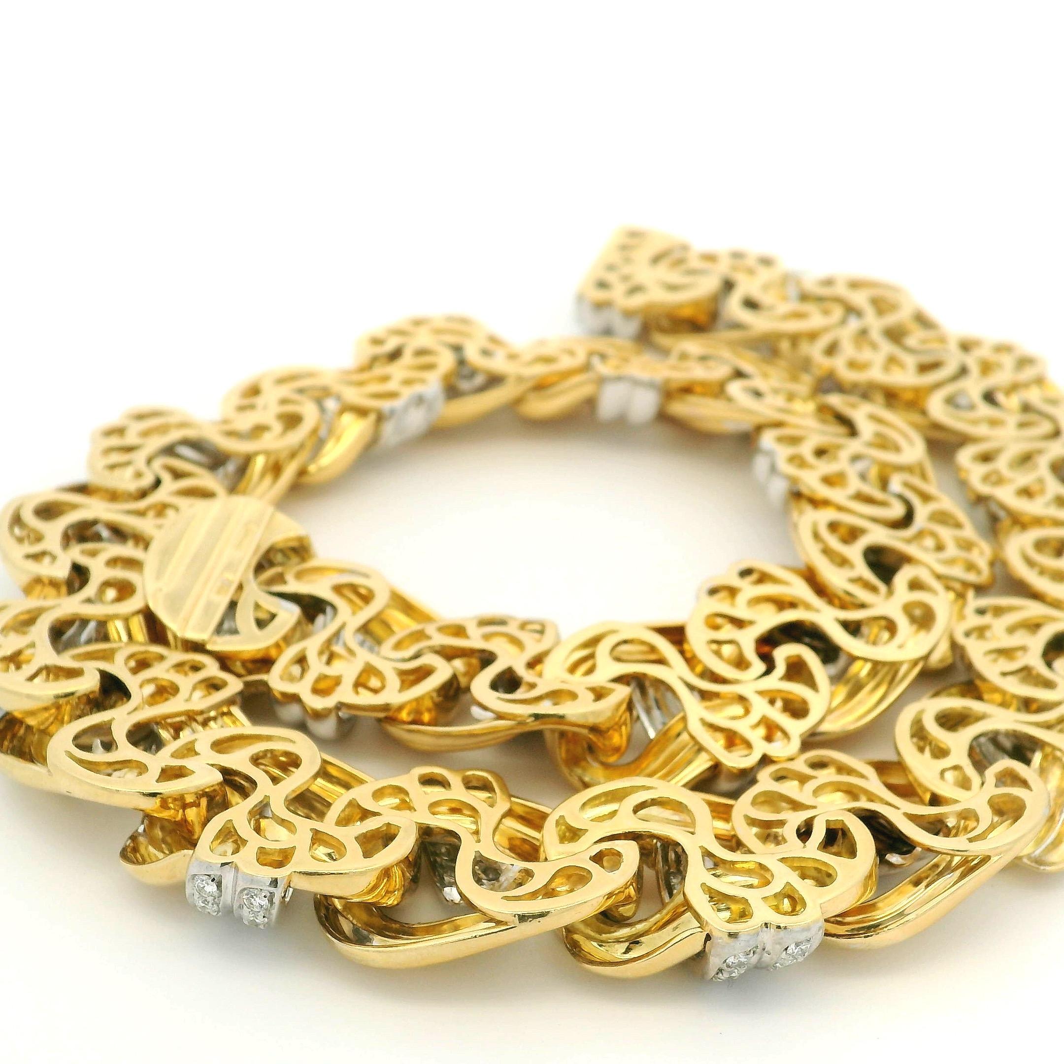 Italienische 18K Gelb- und Weißgold schwere A Link Halskette mit 5,5 Karat Diamant im Angebot 5