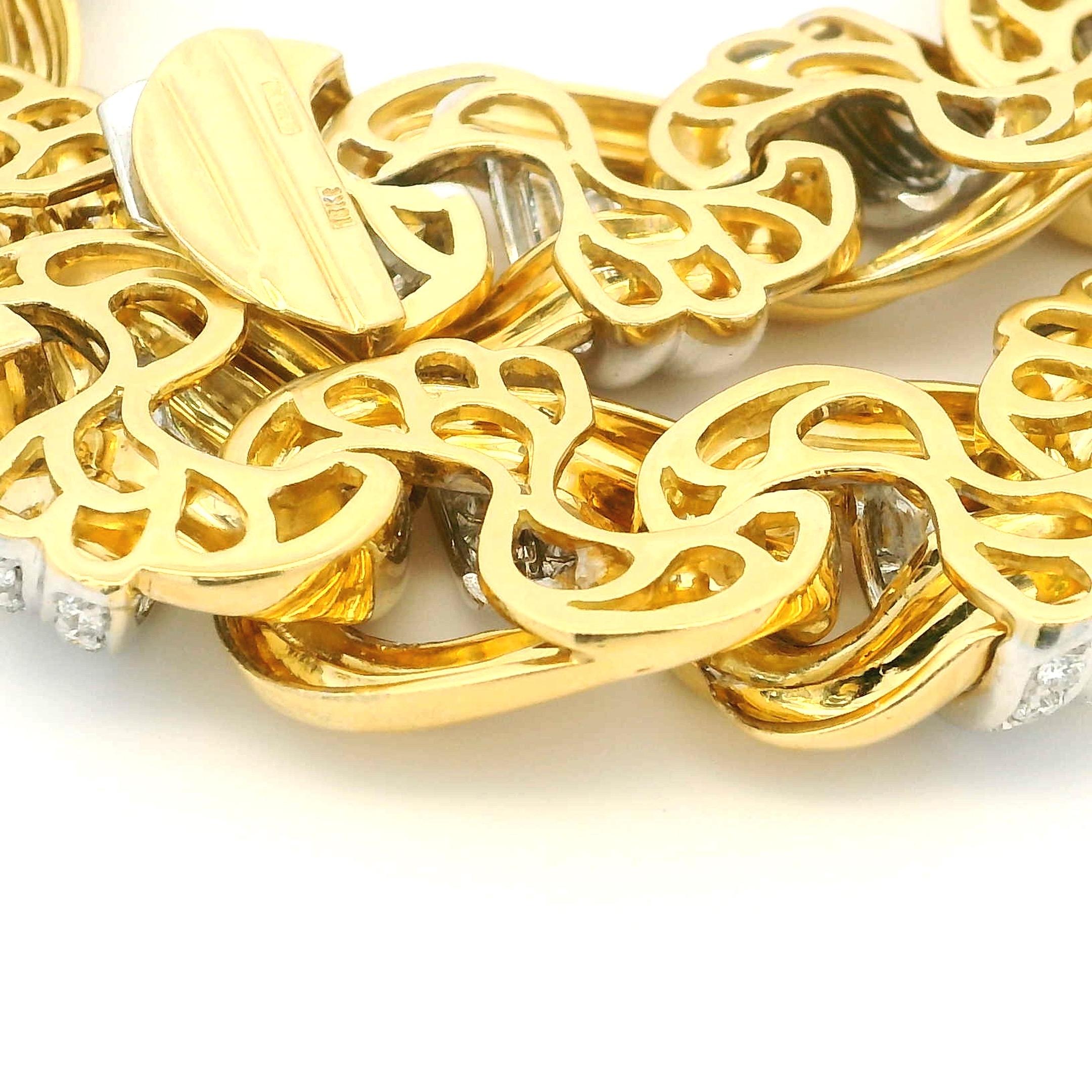 Italienische 18K Gelb- und Weißgold schwere A Link Halskette mit 5,5 Karat Diamant im Angebot 6